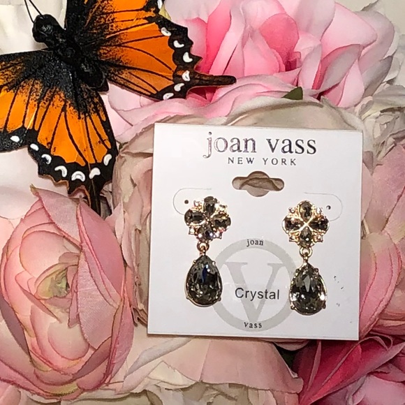 Joan Vass Jewelry Joan Vass Crystal Flower Teardrop Earrings Poshmark